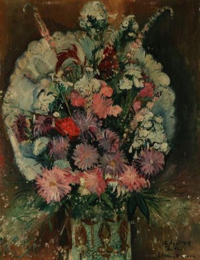 Emile-Othon FRIESZ (1879-1949) Bouquet de fleurs, 1918. Huile sur carton. Signée,...