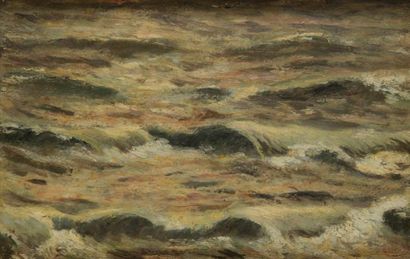 Henri Edmond CROSS (1856-1910) Étude de vagues. Huile sur papier contrecollé sur...