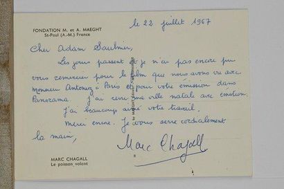 null Marc CHAGALL (1887-1985) peintre. L.S., 22 juillet 1967, au journaliste Adam...