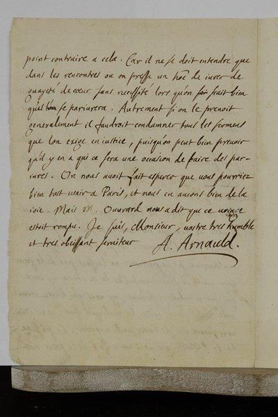 null Antoine ARNAULD. L.A.S., 12 juin [1692 ?] ; 2 pages petit in-4.Au sujet d’un...