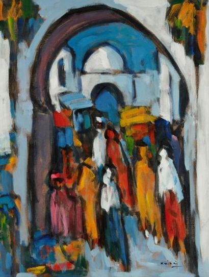 Mohamed KHIARI [marocain] (né en 1962) Ruelle de médina Technique mixte sur toile....