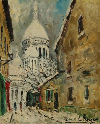 Robert LE BERGER (1905-1972) Montmartre sous la neige, 1959 Huile sur toile. Signée...