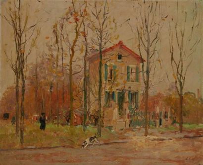 Elie Anatole PAVIL (1873-1944) Maison aux tuileries Huile sur toile. Signée en bas...