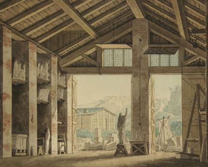 Gianfrancesco COSTA (1711-1772) L'Atelier de sculpture Encre et aquarelle. Signée...