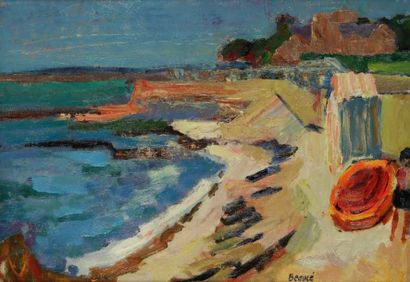 André BEAUCE (1911-1974) À la plage Huile sur toile. Signée en bas à droite. Signée...