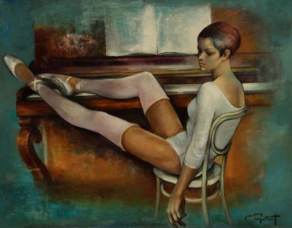 Jean Denis MAILLART (1913-?) La Ballerine dans sa loge Huile sur toile. Signée en...
