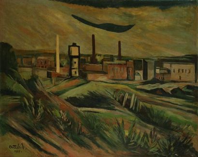 Anders OSTERLIND (1887-1960) Paysage industriel, 1959 Huile sur toile. Signée et...