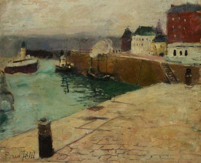 Paul PETIT (1885-1960) Commanderie du port de Honfleur Huile sur toile. Signée en...