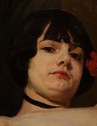 Georges BOTTINI (1874-1907) Portrait de femme Huile sur toile. Signée en haut à gauche....