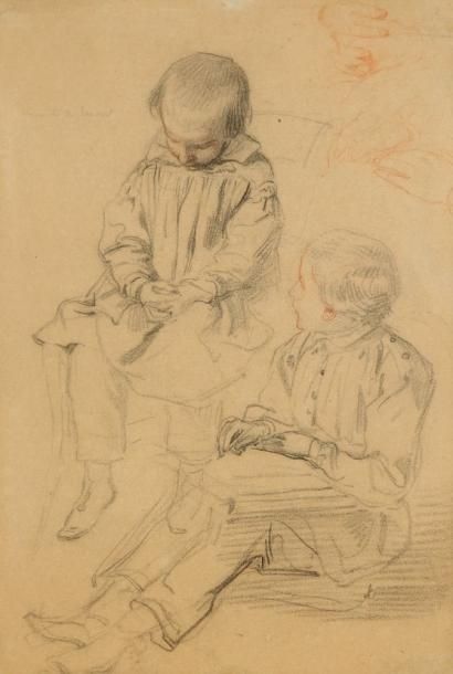 Octave Nicolas François TASSAERT (1800-1874) Les Jeunes écoliers Crayon noir et sanguine....