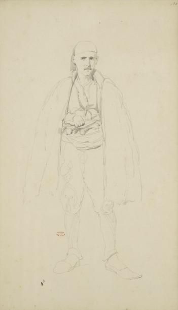 Théodore VALERIO (1819-1879) Portrait d'homme des Balkans Crayon noir. Numéroté 130...