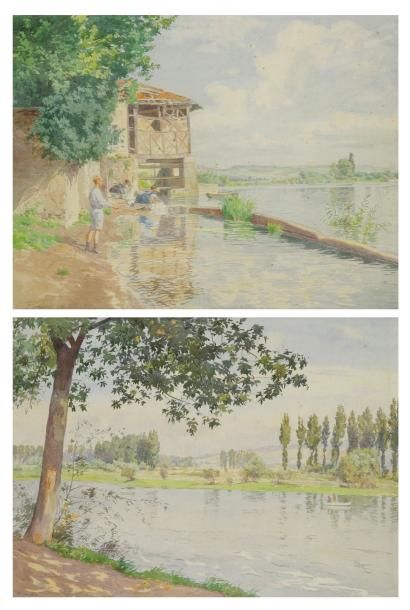 Paul GRÉGOIRE (actif au XIXe siècle et au début du XXe siècle) Paysage à la rivière...