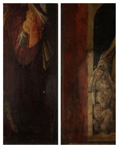 École Anversoise du XVIe siècle Vierge de la miséricorde - La Main d'un saint Panneau,...