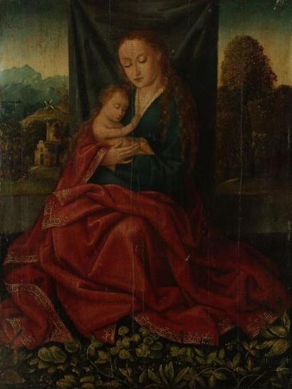 École FLAMANDE vers 1520 
Vierge à l'Enfant Panneau de chêne contre collé sur un...