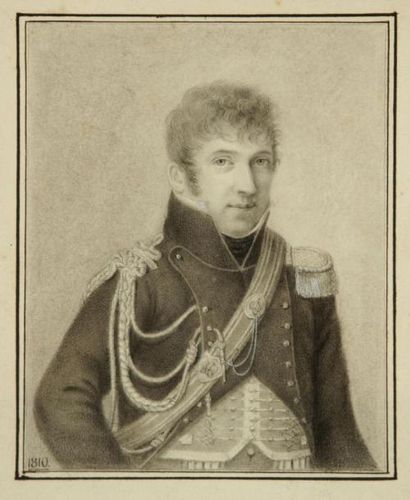 Jeanne Françoise RIDDERBOSCH (Gand 1754-1837) Portrait d'un officier Pierre noire...