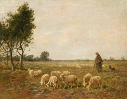 Albert CHARPIN (Grasse 1842-Asnières-sur-Seine 1924) Berger et son troupeau Panneau....