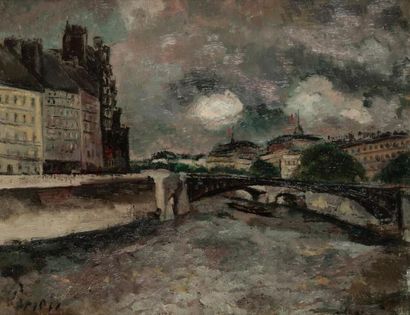 Willem PAERELS (Delft 1878-Braine-l'Alleud 1963) Le Pont d'Arcole Toile. Signée en...
