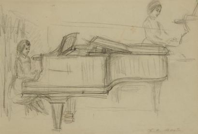 Lucien Philippe MORETTI (1922-2000) Étude de pianiste Mine de plomb. Signée en bas...
