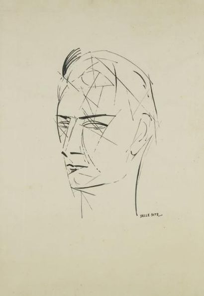 Mino DELLE SITE (1914-1996) Portrait de Jean-Claude Ibert, 1950. Dessin à l?encre....