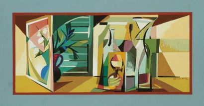 Mino DELLE SITE (1914-1996) Fenêtre, 1950. Gouache. Signée en bas à droite. 25 x...