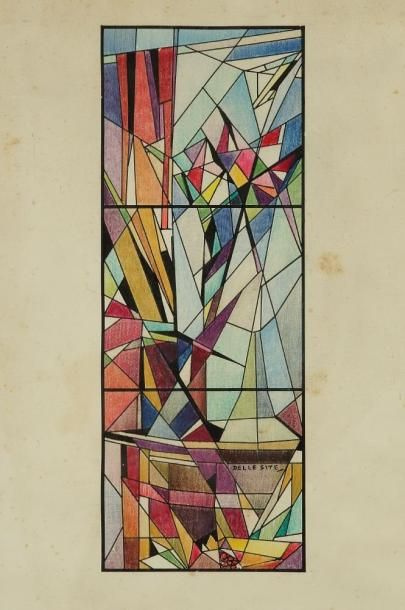 Mino DELLE SITE (1914-1996) Réflexion (Projet de vitrail), vers 1950. Dessin à l?encre...