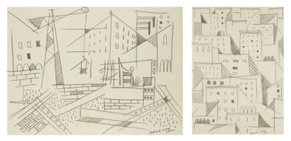 Mino DELLE SITE (1914-1996) Géométrie urbaine, 1963 et 1967. Deux dessins à la mine...