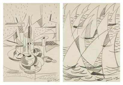 Mino DELLE SITE (1914-1996) La Carafe - Régates, 1964. Deux dessins à la mine de...
