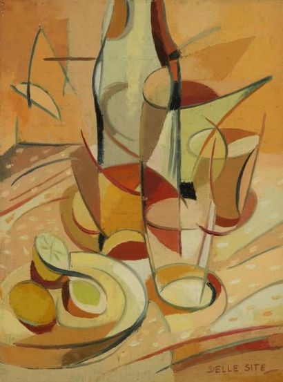 Mino DELLE SITE (1914-1996) Composition 3, 1949. Huile sur toile. Signée en bas à...