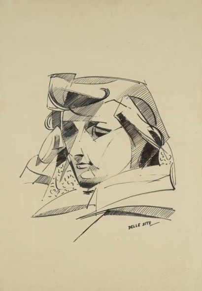 Mino DELLE SITE (1914-1996) Portrait de femme, 1949. Dessin à l?encre. Signé en bas...