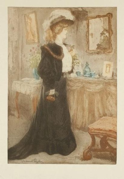Manuel ROBBE (1872-1936) Femme devant son miroir. Vers 1905. Eau-forte et aquatinte....