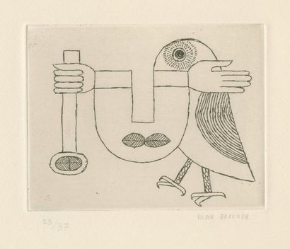 Victor Brauner (1903-1966) Oiseau-mains-visage. Eau-forte. 139 x 109. Parfaite épreuve...