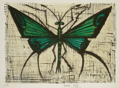 Bernard BUFFET (1928-1999) Le Papillon vert. 1964. Lithographie. 650 x 480. Sorlier...