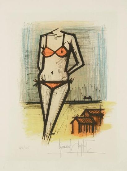 Bernard BUFFET (1928-1999) À la plage. 1967. Lithographie. 330 x 410. Sorlier 111....