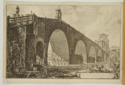Giambattista PIRANESI (1720-1778) Veduta del Ponte Molle sul Tevere... 1762. Eauforte....