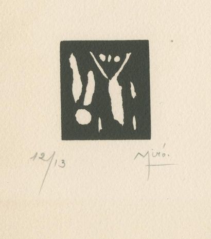 Joan MIRO (1893-1983) Frontispice pour Lise Deharme, Le Tablier blanc, PAB éd., Alès,...