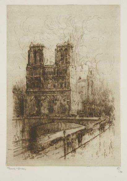Frank Boggs (américain, 1855-1926) Notre-Dame de Paris; Mantes. Vers 1910. Eauforte....