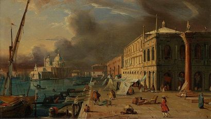 Jules Romain JOYANT (Paris 1803 - 1854) La Piazzetta et l'entrée du Grand Canal Toile...