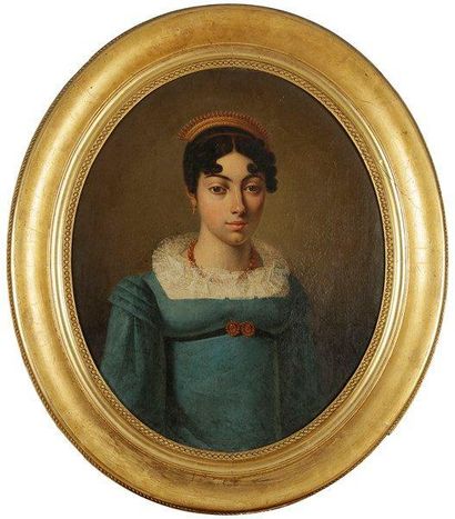 Ecole FRANÇAISE vers 1830 Portrait d'Antoinette Mercadier Toile octogonale 67 x 54...