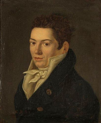 ÉCOLE FRANÇAISE VERS 1820 Portrait de jeune homme Toile 45,5 x 38,5 cm Porte une...