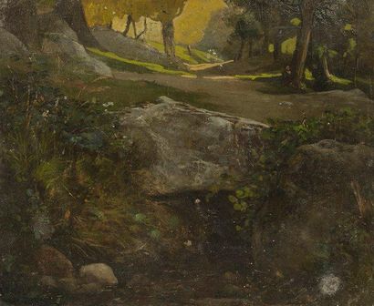 Henri SAINTIN (Paris 1846 - 1899) Paysage de sous-bois Sur sa toile d'origine. Signé...