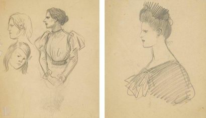 Théophile Alexandre STEINLEN (1859-1923) Portraits Mines de plomb. Esquisses recto-verso....