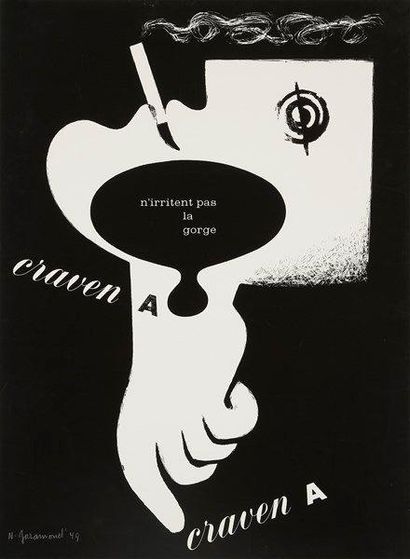 Jacques NATHAN-GARAMOND (1910-2001) Cigarettes Craven A, 1949. Affiche. Signée et...