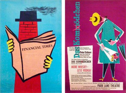 Erwin FABIAN (1915-?) Das Kommödchen - Financial Times. 2 affiches. L?une signée....