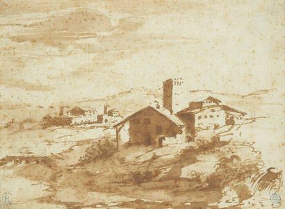 Attribué à Claude GELLÉE dit LE LORRAIN (vers 1600 - 1682) Paysage d?Italie à la...