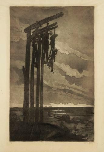 Georges Bruyer (1883-1962) Les Pendus. 1906. Eau-forte et aquatinte. 305 x 490. I.F.F....