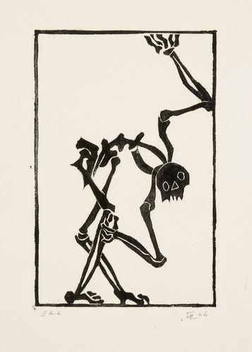 Guillaume de La Chapelle (né en 1953) Révérence (Squelette se contorsionnant); Crâne.2006...