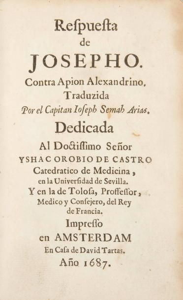 FLAVIUS JOSEPH Respuesta de JOSEPHO Contra Apion Alexandrino, Imprimeur David Tartas,...