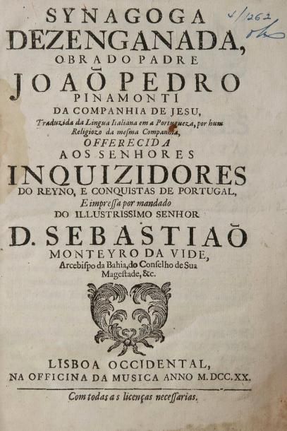 null [INQUISITION] Padre Joao Pedro PINAMONTI, Synagoga Dezenganada, Lisbonne, 1720...