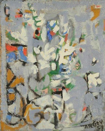 Michael ARGOV (1920-1982) Composition florale, 1957 Huile sur toile. Signée et datée...