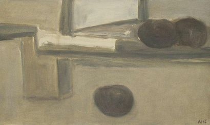 GENEVIEVE ASSE (née en 1923) Composition aux boules noires Huile sur toile. Signée...